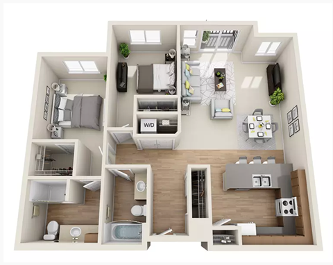Floor plan for 2 beds, 2 baths, 1179 sqft